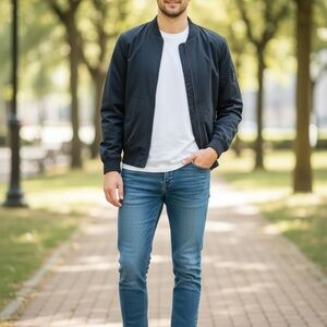 Men's Navy Bomber Jacket - Classic Casual Outerwear